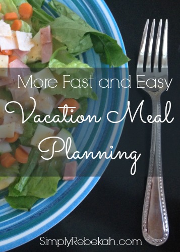 More Fast and Easy Vacation Meal Planning- Save money on vacation by planning easy meals you can make yourself! This is an example of what one family truly ate while on vacation.